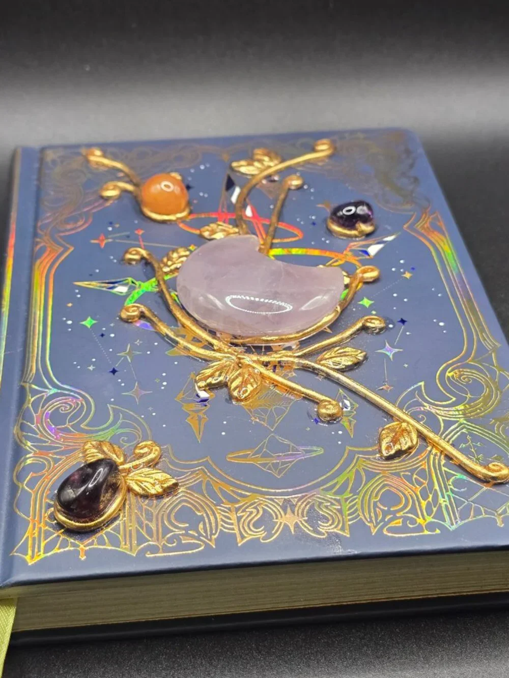 Hardcover Spell Book Journal | Rose Quartz Moon Crystal Diary